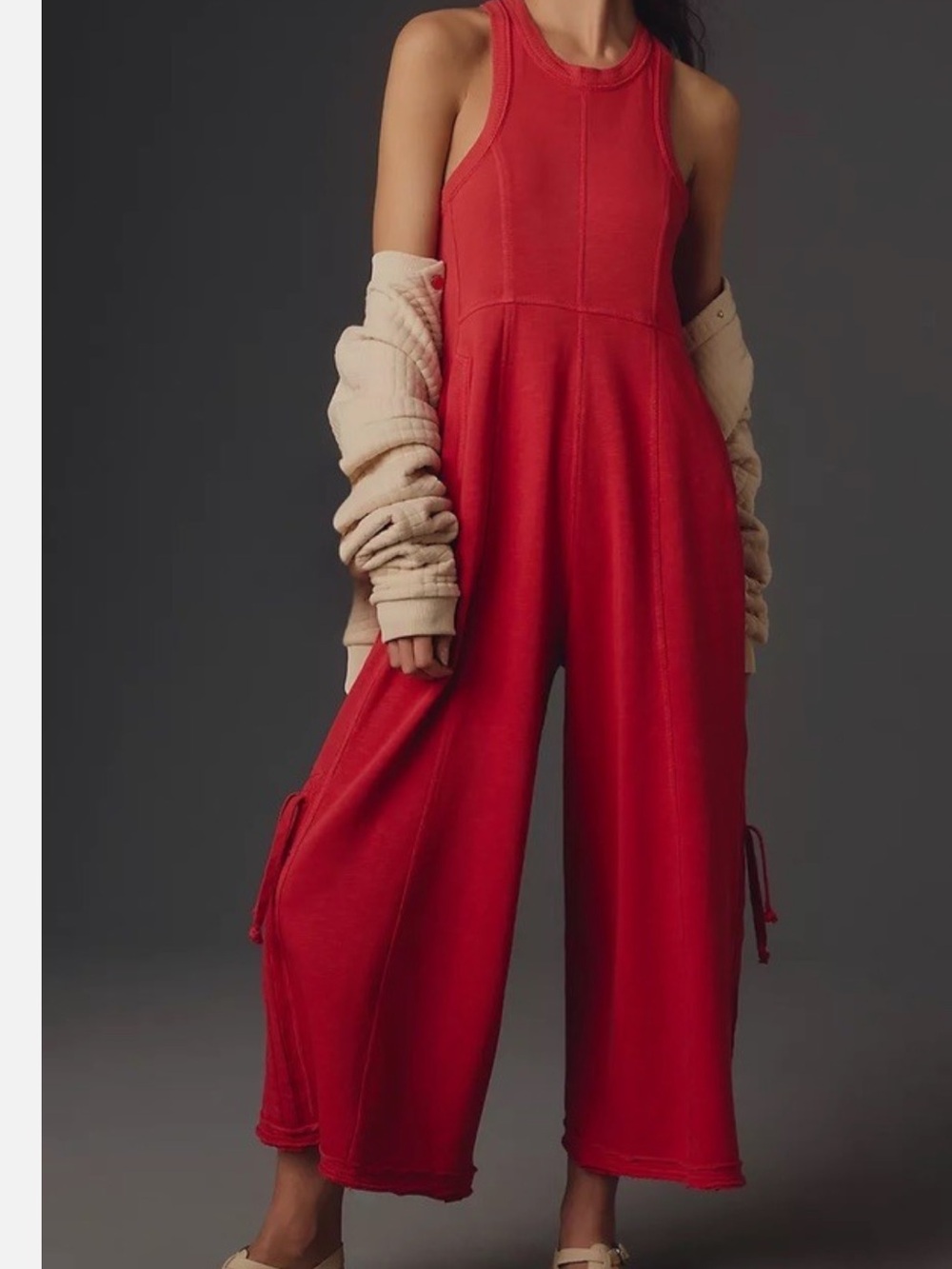 Anthropologie daily practice Red Wide-Leg ribbed Jumpsuit - Picture 2 of 10